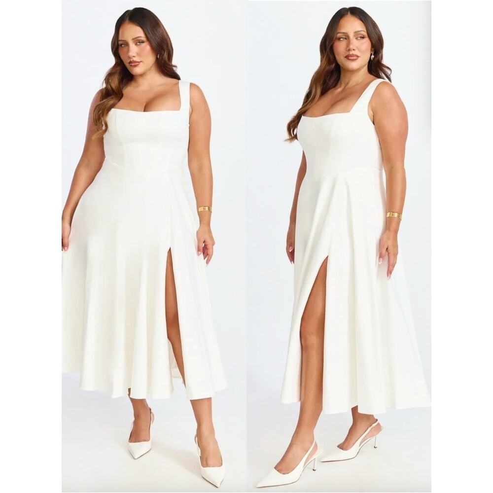 Showpo White Midi Dress Size 16 Bridal Wedding Bernie Formal Fit Flare Wedding